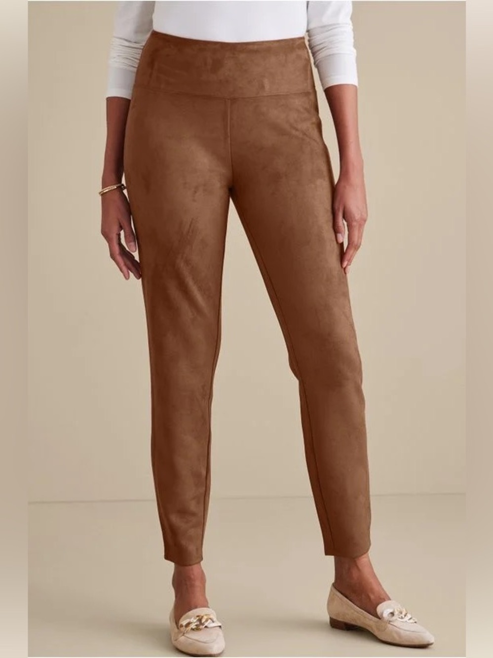 Soft Surroundings Faux Suede Pull on Leggings in Saddle Brown